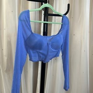 Blue Long-sleeve Corset Top